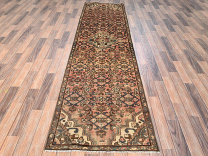 Vintage hand-knotted wool runner in Pink & Brown, 2'7" x 10'3" — SKU O01747 (view 2)