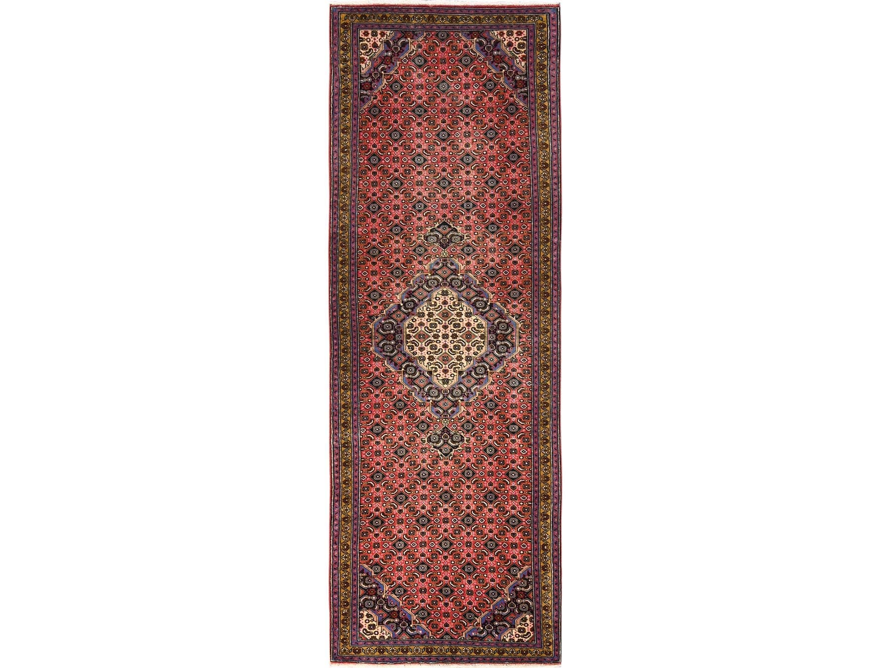 Hamadan Vintage hand-knotted wool runner in Red & Yellow, 3'2" x 9'2" — SKU O01748