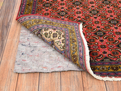 Hamadan Vintage hand-knotted wool runner in Red & Yellow, 3'2" x 9'2" — SKU O01748 (view 3)