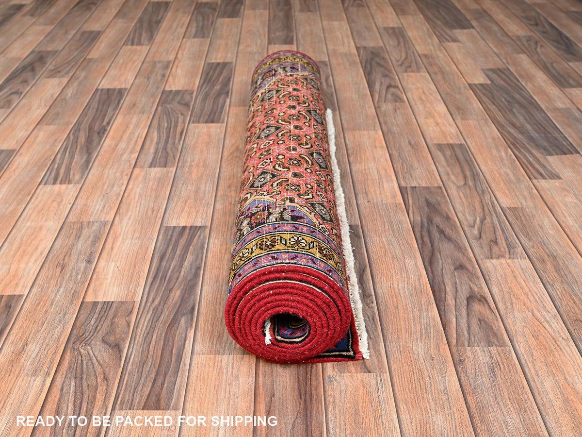 Hamadan Vintage hand-knotted wool runner in Red & Yellow, 3'2" x 9'2" — SKU O01748 (view 5)
