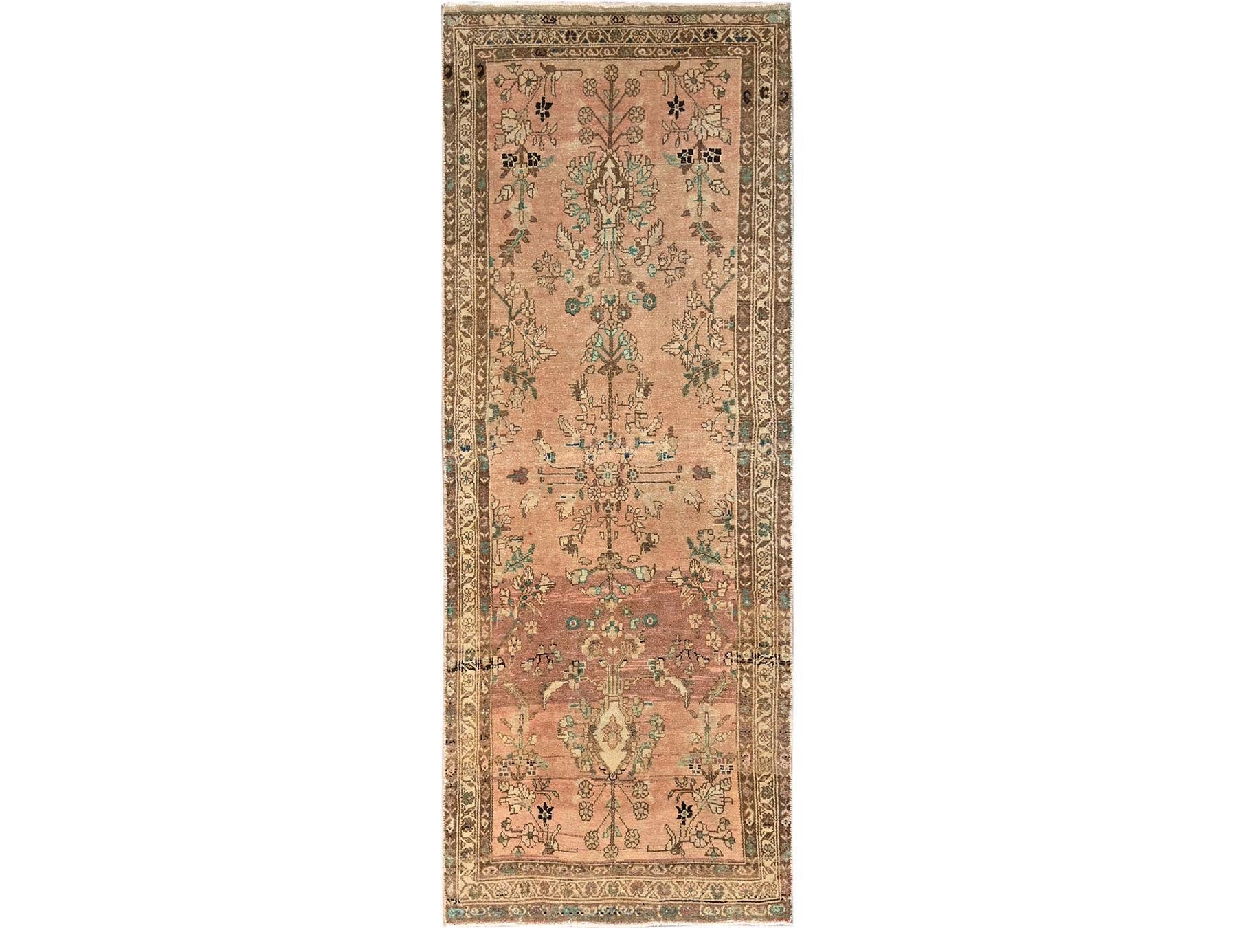 Brown 3'4" x 9'0" Vintage Hand knotted Wool Rug - Sku: O01751