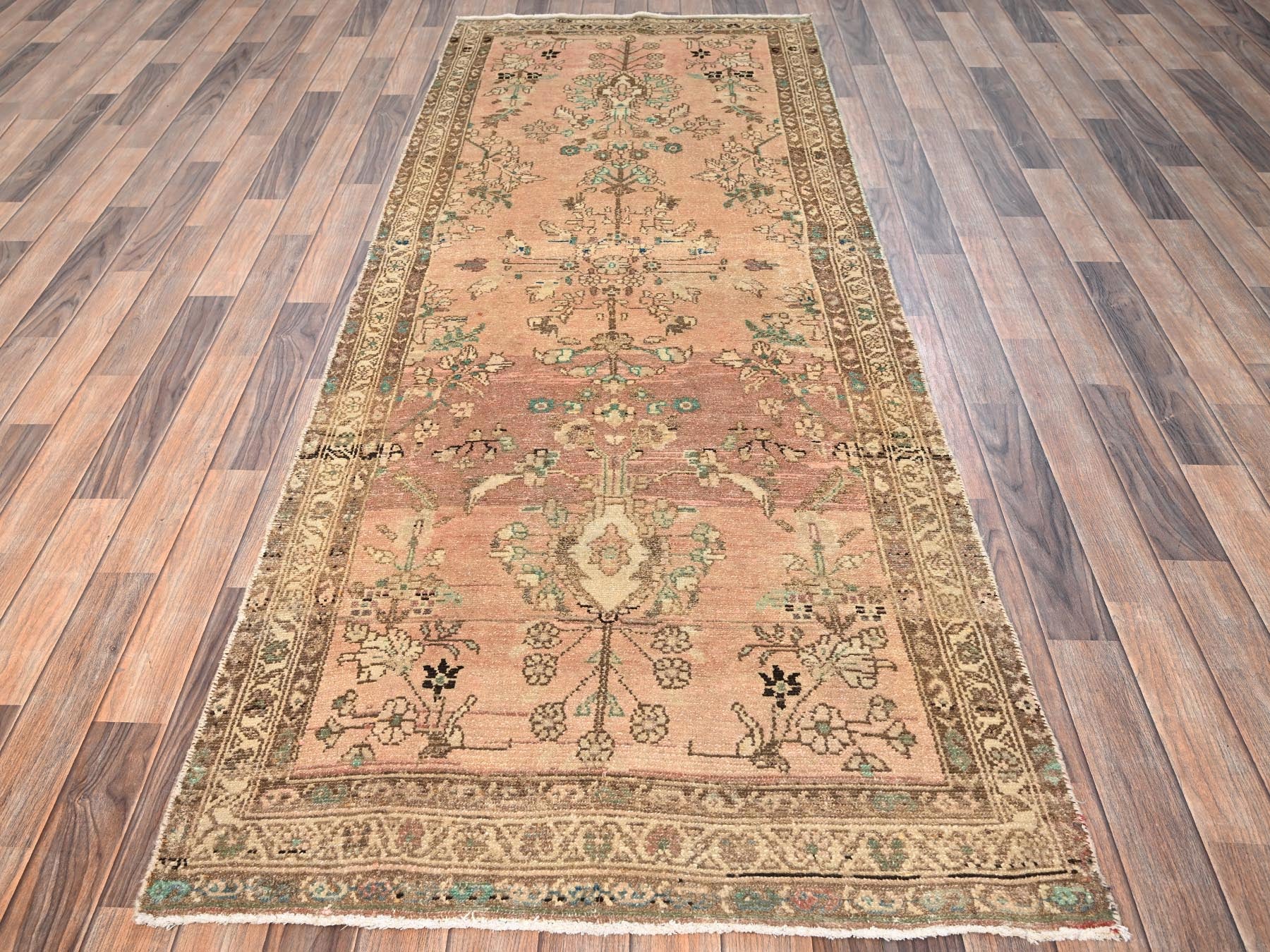 Brown 3'4" x 9'0" Vintage Hand knotted Wool Rug - Sku: O01751