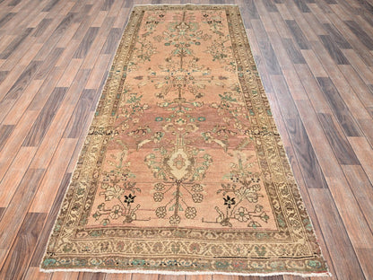 Brown 3'4" x 9'0" Vintage Hand knotted Wool Rug - Sku: O01751