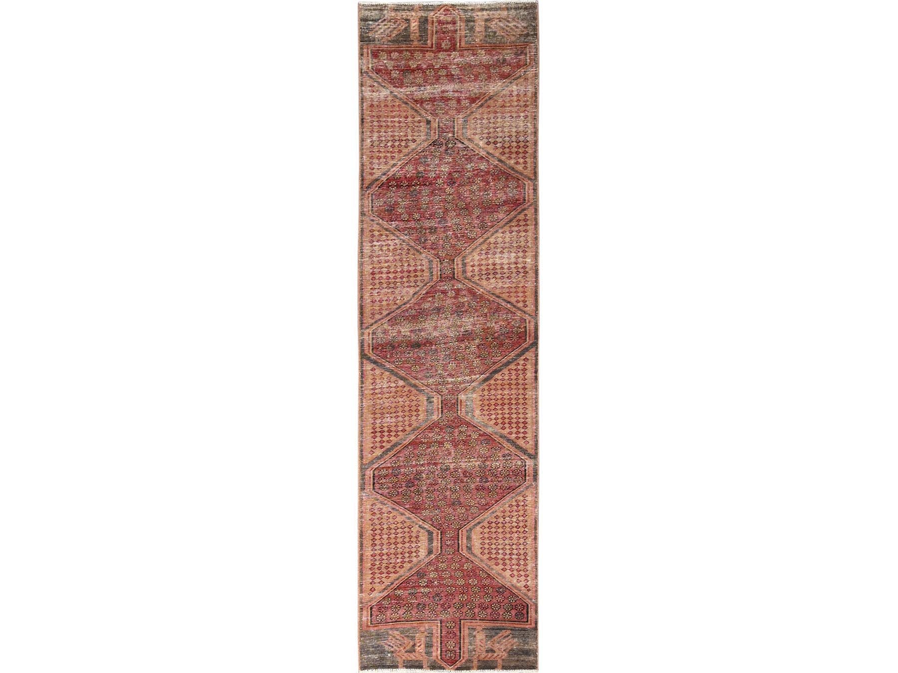 Vintage hand-knotted wool runner in Red, 2'5" x 9'5" — SKU O01752