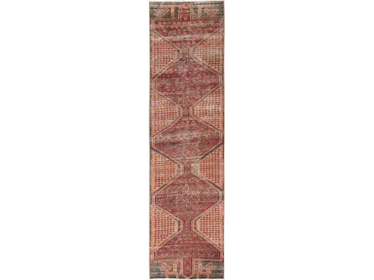 Vintage hand-knotted wool runner in Red, 2'5" x 9'5" — SKU O01752