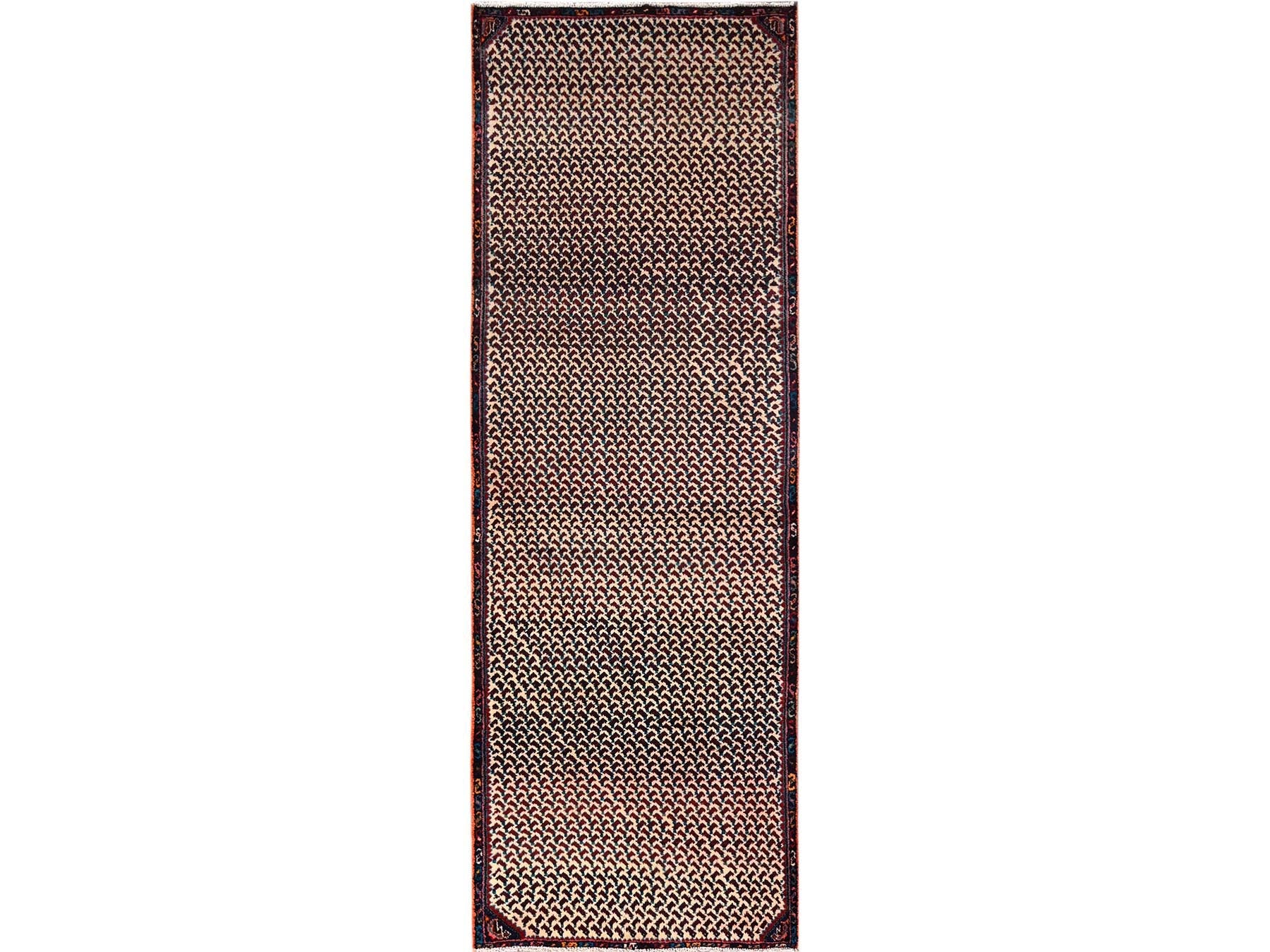 Hamadan Vintage hand-knotted wool runner in Ivory & Navy Blue, 3' x 8'10" — SKU O01753