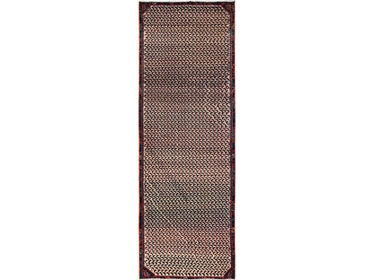 Hamadan Vintage hand-knotted wool runner in Ivory & Navy Blue, 3' x 8'10" — SKU O01753