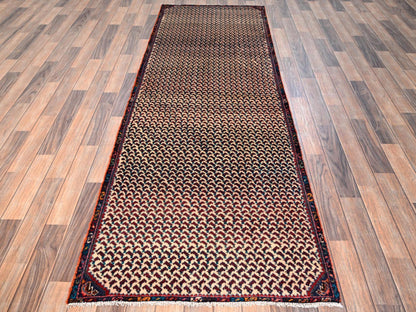 Hamadan Vintage hand-knotted wool runner in Ivory & Navy Blue, 3' x 8'10" — SKU O01753 (view 2)