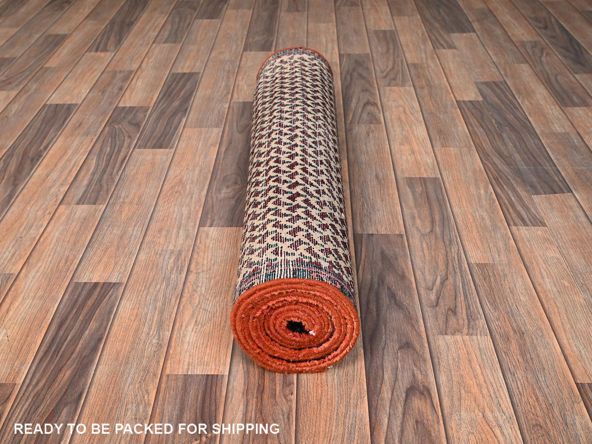 Hamadan Vintage hand-knotted wool runner in Ivory & Navy Blue, 3' x 8'10" — SKU O01753 (view 5)