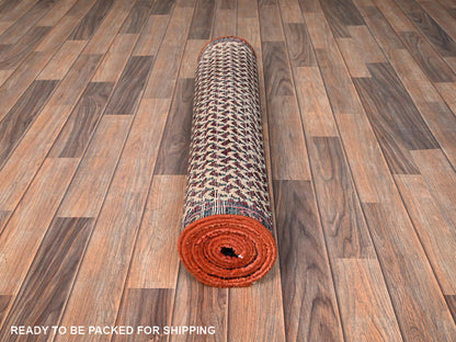 Hamadan Vintage hand-knotted wool runner in Ivory & Navy Blue, 3' x 8'10" — SKU O01753 (view 5)