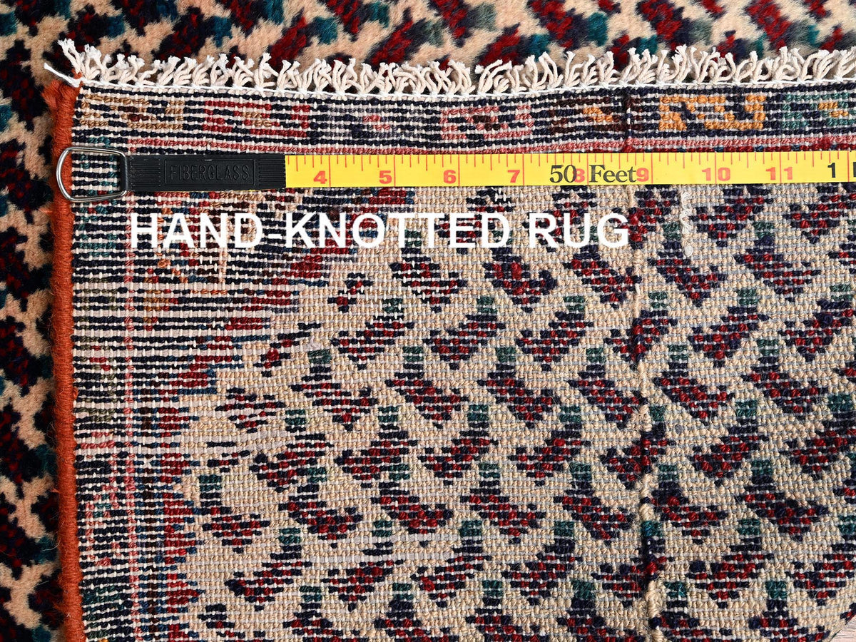 Hamadan Vintage hand-knotted wool runner in Ivory & Navy Blue, 3' x 8'10" — SKU O01753 (view 7)