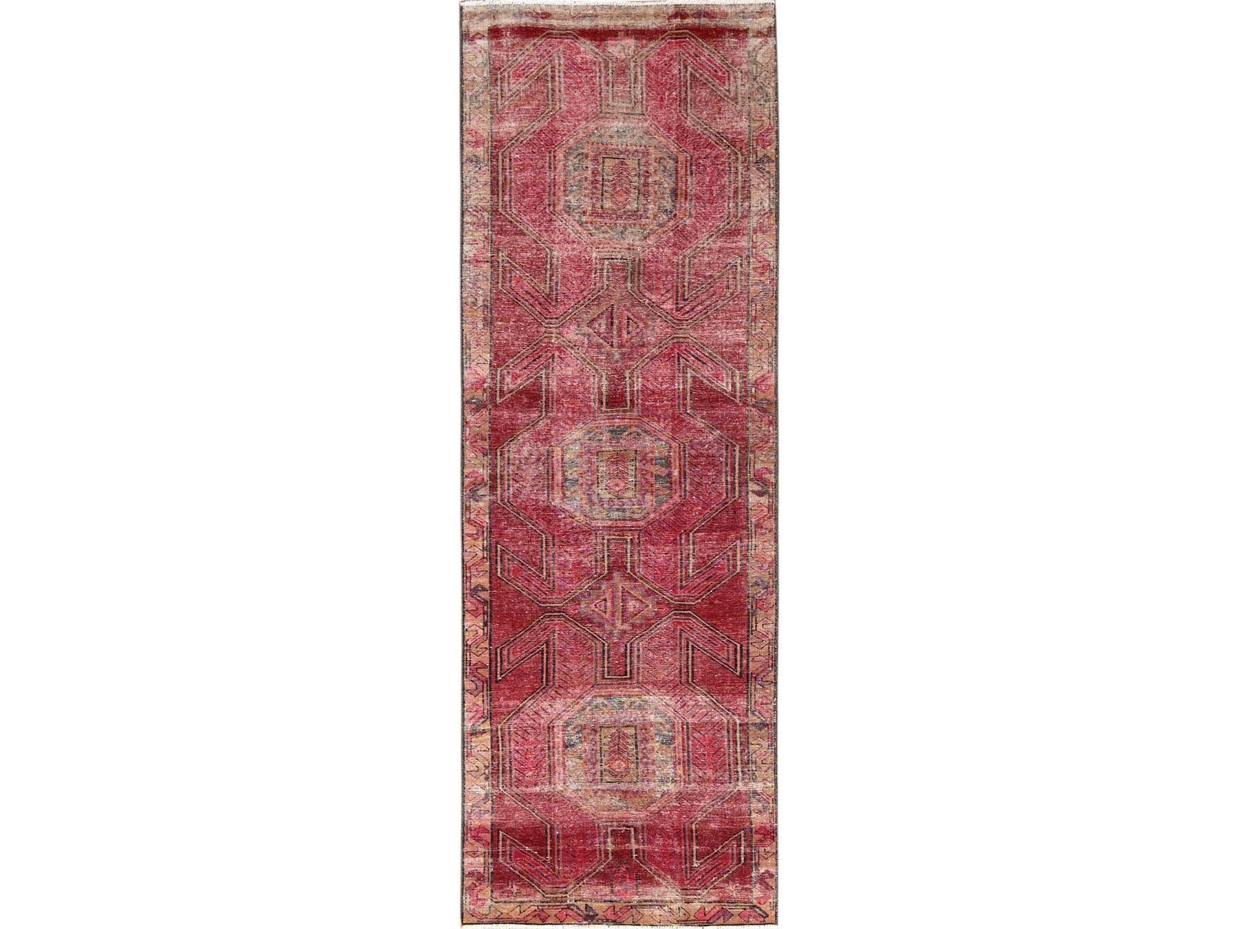 Vintage hand-knotted wool runner in Red & Brown, 2'11" x 8'10" — SKU O01755