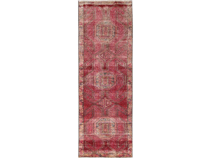 Vintage hand-knotted wool runner in Red & Brown, 2'11" x 8'10" — SKU O01755