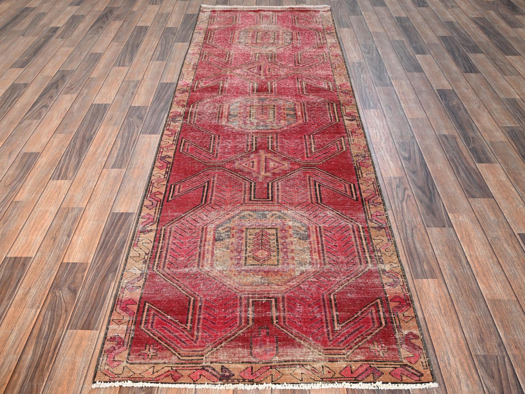 Vintage hand-knotted wool runner in Red & Brown, 2'11" x 8'10" — SKU O01755 (view 2)