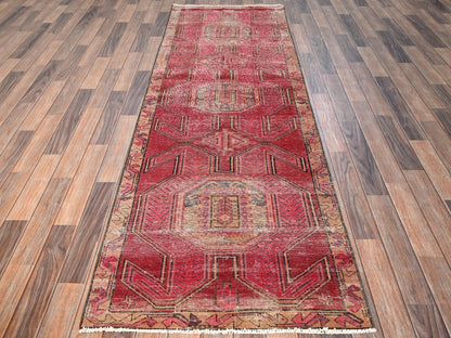 Vintage hand-knotted wool runner in Red & Brown, 2'11" x 8'10" — SKU O01755 (view 2)
