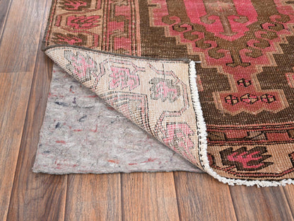 Brown 3'1" x 10'0" Vintage Hand knotted Wool Rug - Sku: O01758