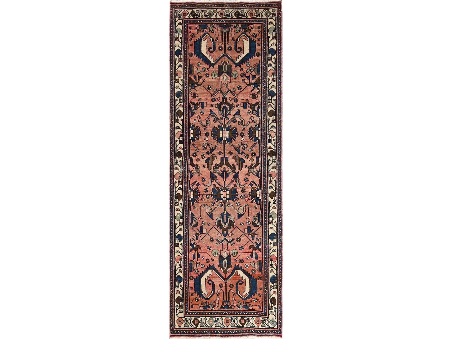 Vintage hand-knotted wool runner in Pink & Ivory, 3'1" x 9'9" — SKU O01761