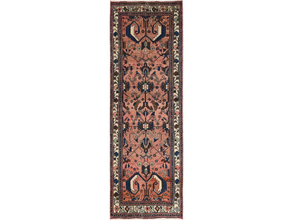 Vintage hand-knotted wool runner in Pink & Ivory, 3'1" x 9'9" — SKU O01761