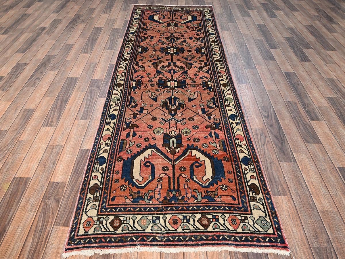 Vintage hand-knotted wool runner in Pink & Ivory, 3'1" x 9'9" — SKU O01761 (view 2)