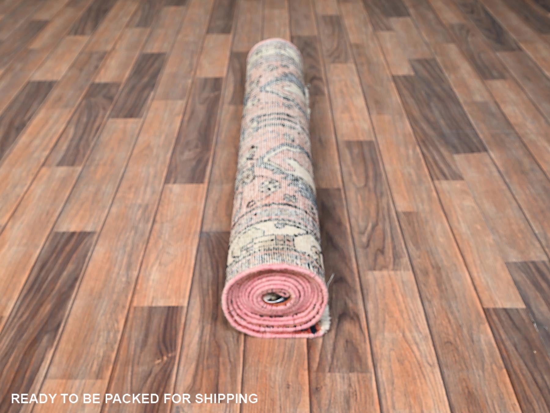 Vintage hand-knotted wool runner in Pink & Ivory, 3'1" x 9'9" — SKU O01761 (view 5)