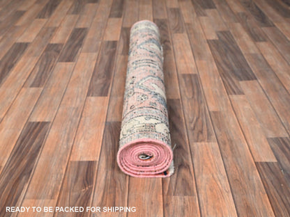 Vintage hand-knotted wool runner in Pink & Ivory, 3'1" x 9'9" — SKU O01761 (view 5)