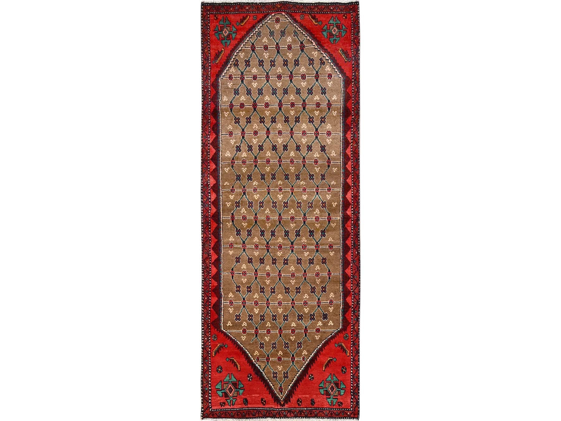Brown 3'0" x 8'2" Vintage Hand knotted Wool Rug - Sku: O01762