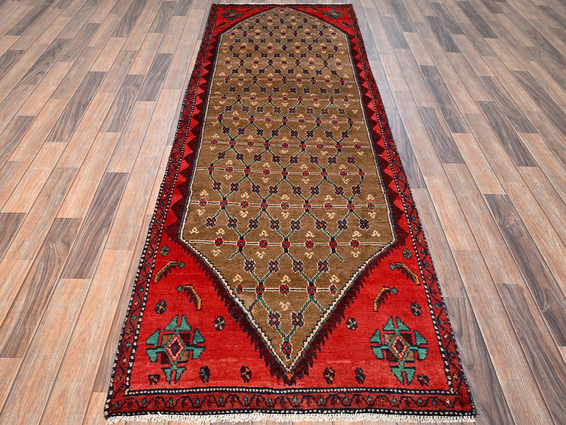 Serab Vintage hand-knotted wool runner in Brown & Red, 3' x 8'2" — SKU O01762 (view 2)