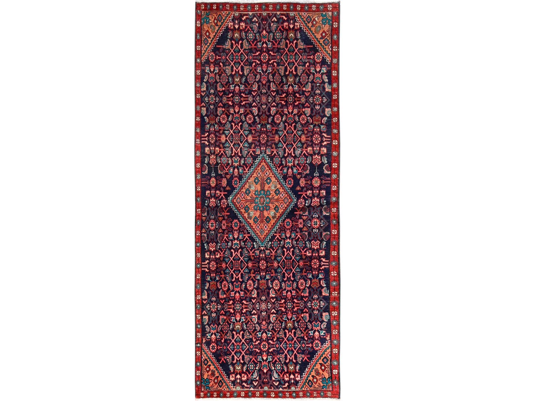 Hamadan Vintage hand-knotted wool runner in Blue, 2'10" x 8'6", SKU O01763