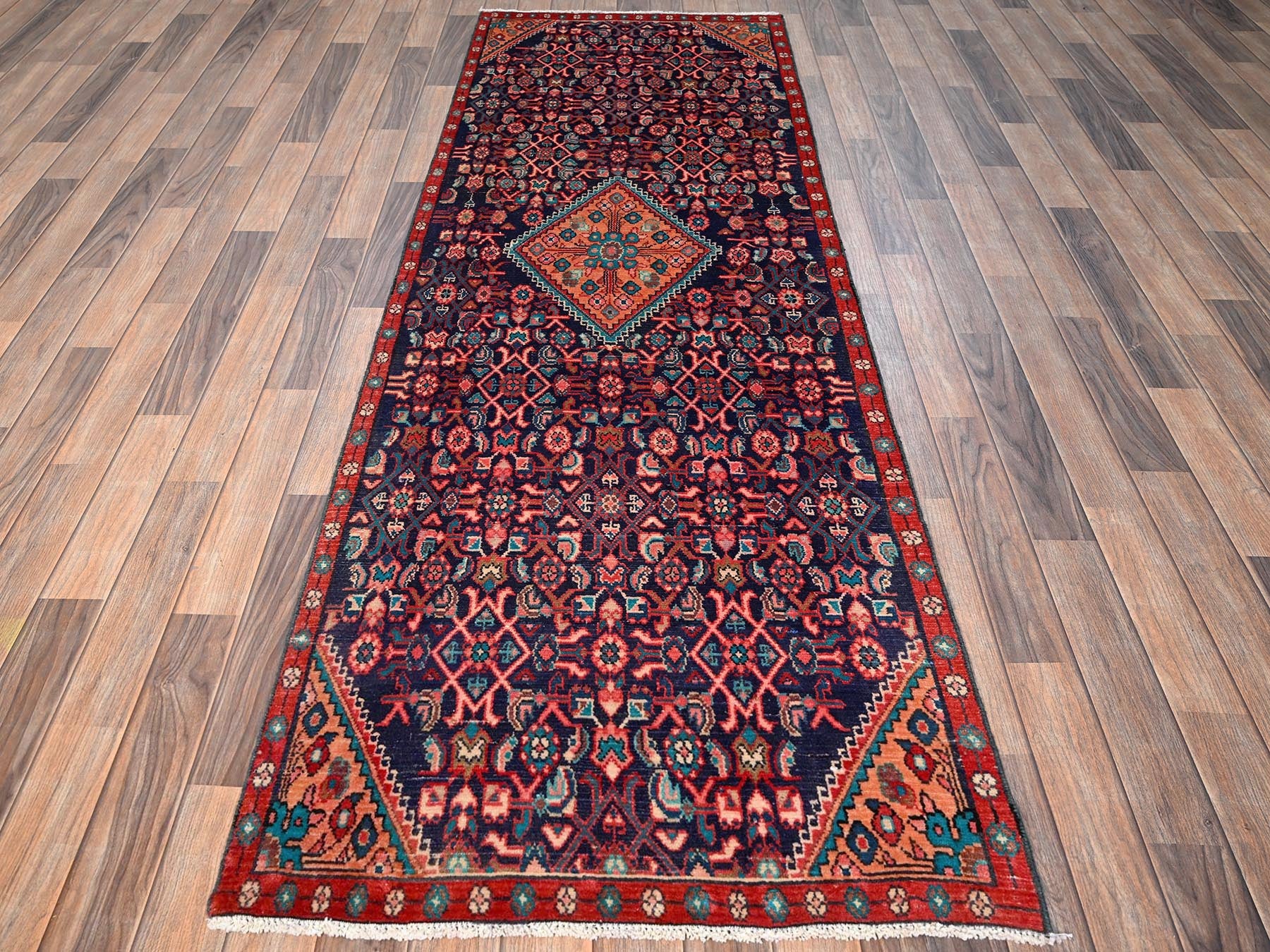 Blue 2'10" x 8'6" Vintage Hand knotted Wool Rug - Sku: O01763