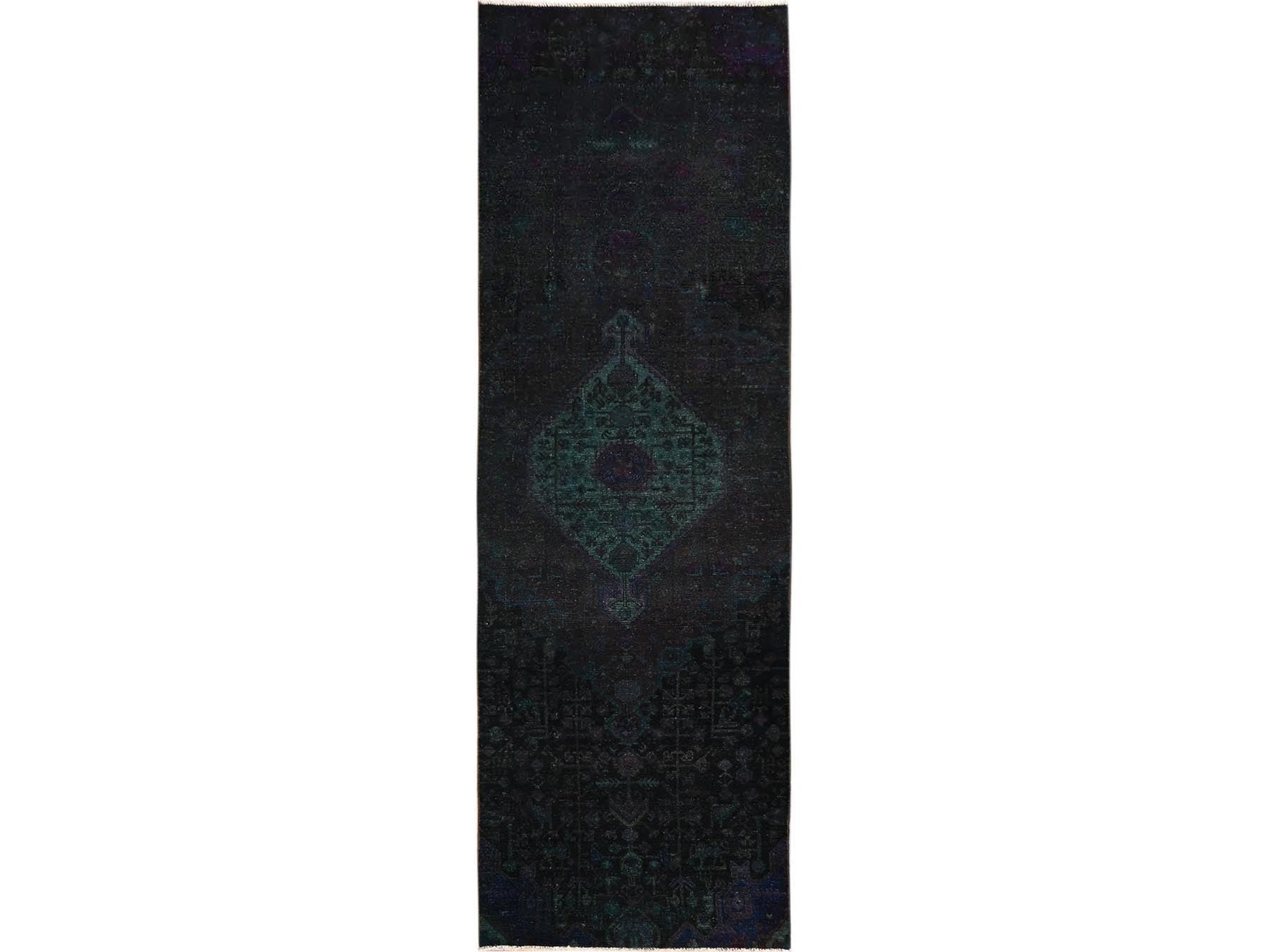 Vintage hand-knotted wool runner in Overdyed, 2'10" x 8'11" — SKU O01764