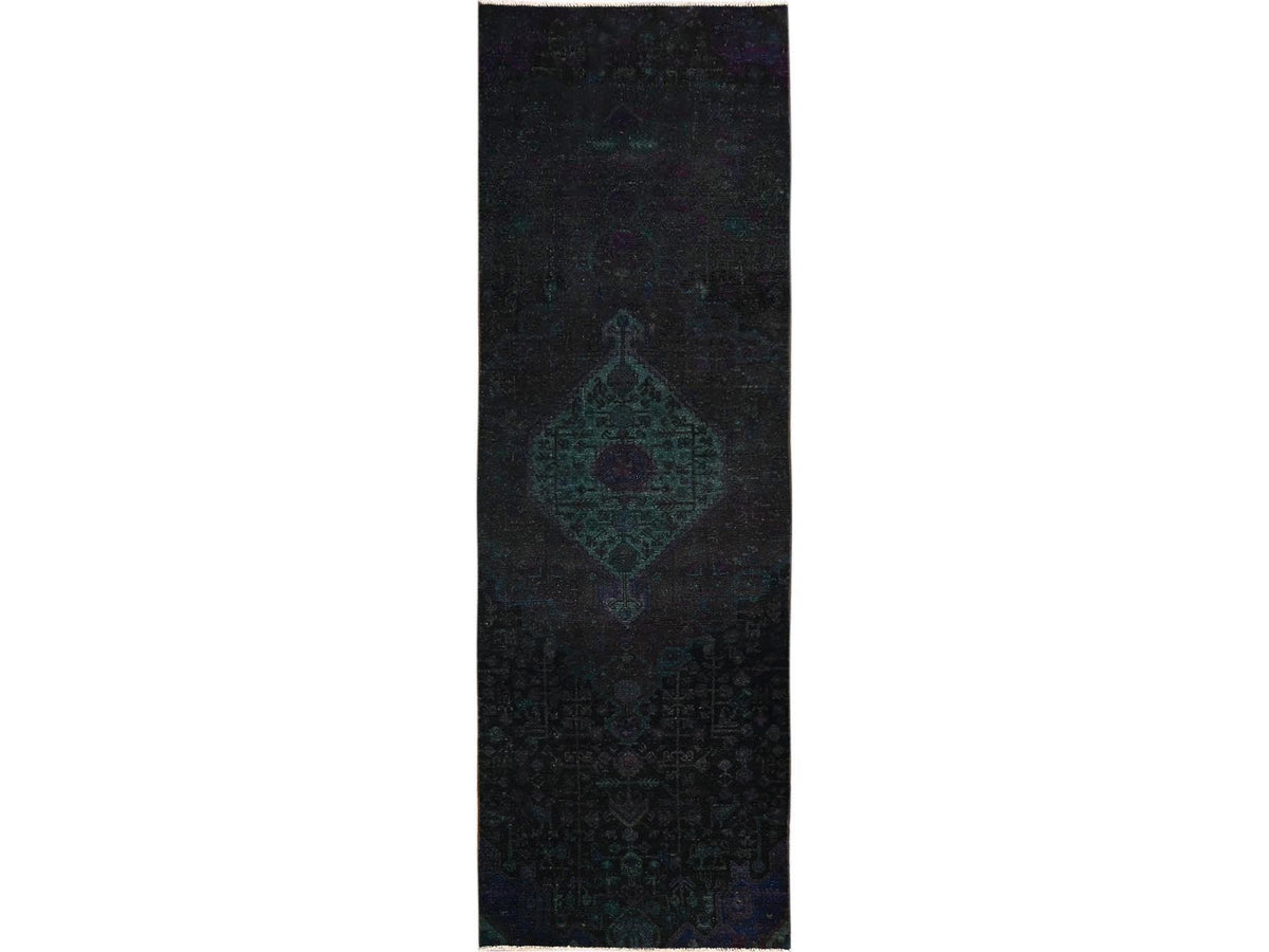 Vintage hand-knotted wool runner in Overdyed, 2'10" x 8'11" — SKU O01764