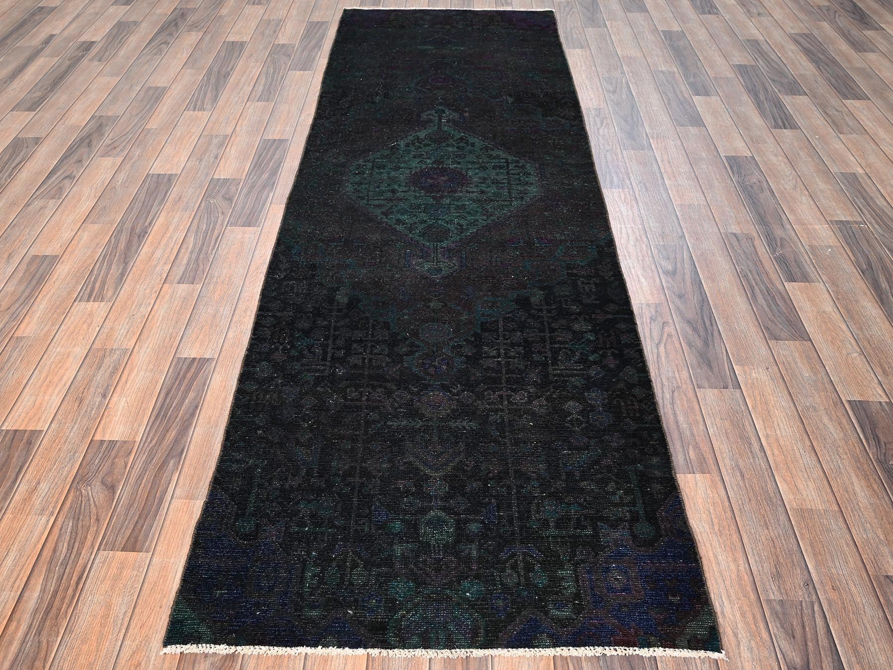 Vintage hand-knotted wool runner in Overdyed, 2'10" x 8'11" — SKU O01764 (view 2)