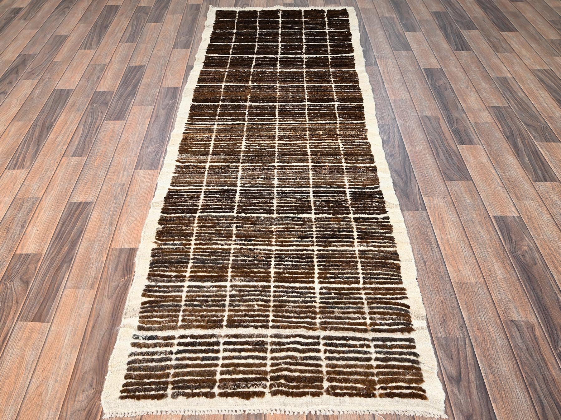 Brown 2'9" x 7'9" Tribal & Geometric Hand knotted Wool Rug - Sku: O01766