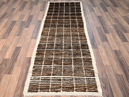 Brown 2'9" x 7'9" Tribal & Geometric Hand knotted Wool Rug - Sku: O01766