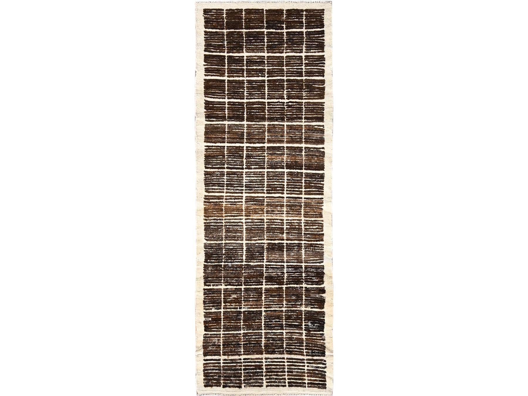 Brown 2'8" x 7'8" Tribal & Geometric Hand knotted Wool Rug - Sku: O01768