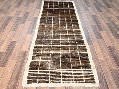 Brown 2'8" x 7'8" Tribal & Geometric Hand knotted Wool Rug - Sku: O01768
