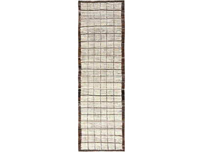 Tribal & Geometric hand-knotted wool runner in Ivory & Brown, 2'8" x 9'6" — SKU O01770