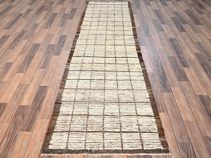 Tribal & Geometric hand-knotted wool runner in Ivory & Brown, 2'8" x 9'6" — SKU O01770 (view 2)