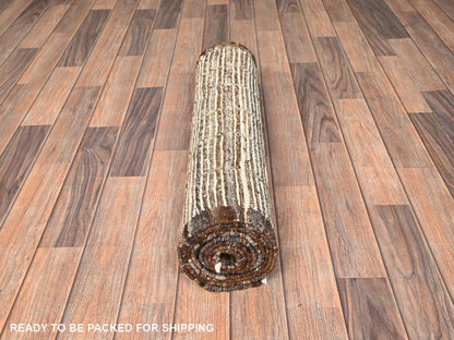 Tribal & Geometric hand-knotted wool runner in Ivory & Brown, 2'8" x 9'6" — SKU O01770 (view 5)