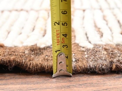 Tribal & Geometric hand-knotted wool runner in Ivory & Brown, 2'8" x 9'6" — SKU O01770 (view 6)
