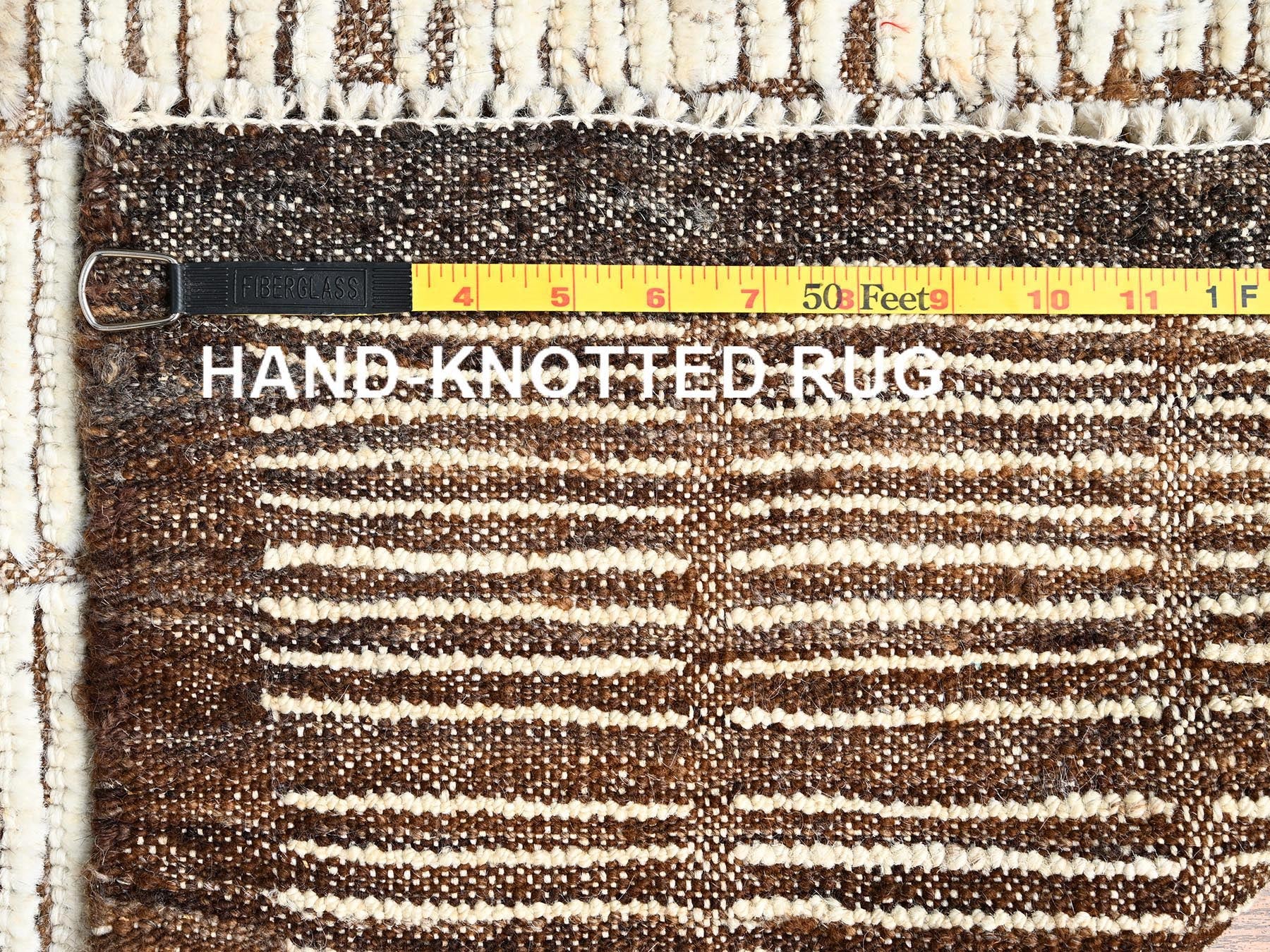 Tribal & Geometric hand-knotted wool runner in Ivory & Brown, 2'8" x 9'6" — SKU O01770 (view 7)