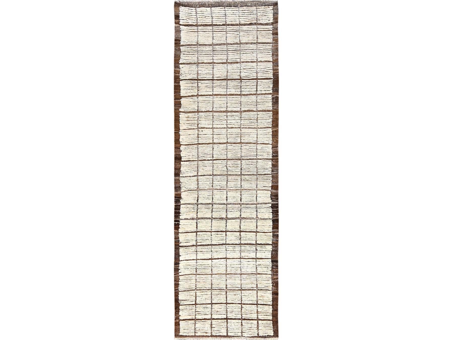 Ivory 2'8" x 9'5" Tribal & Geometric Hand knotted Wool Rug - Sku: O01771