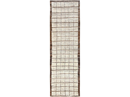Ivory 2'8" x 9'5" Tribal & Geometric Hand knotted Wool Rug - Sku: O01771