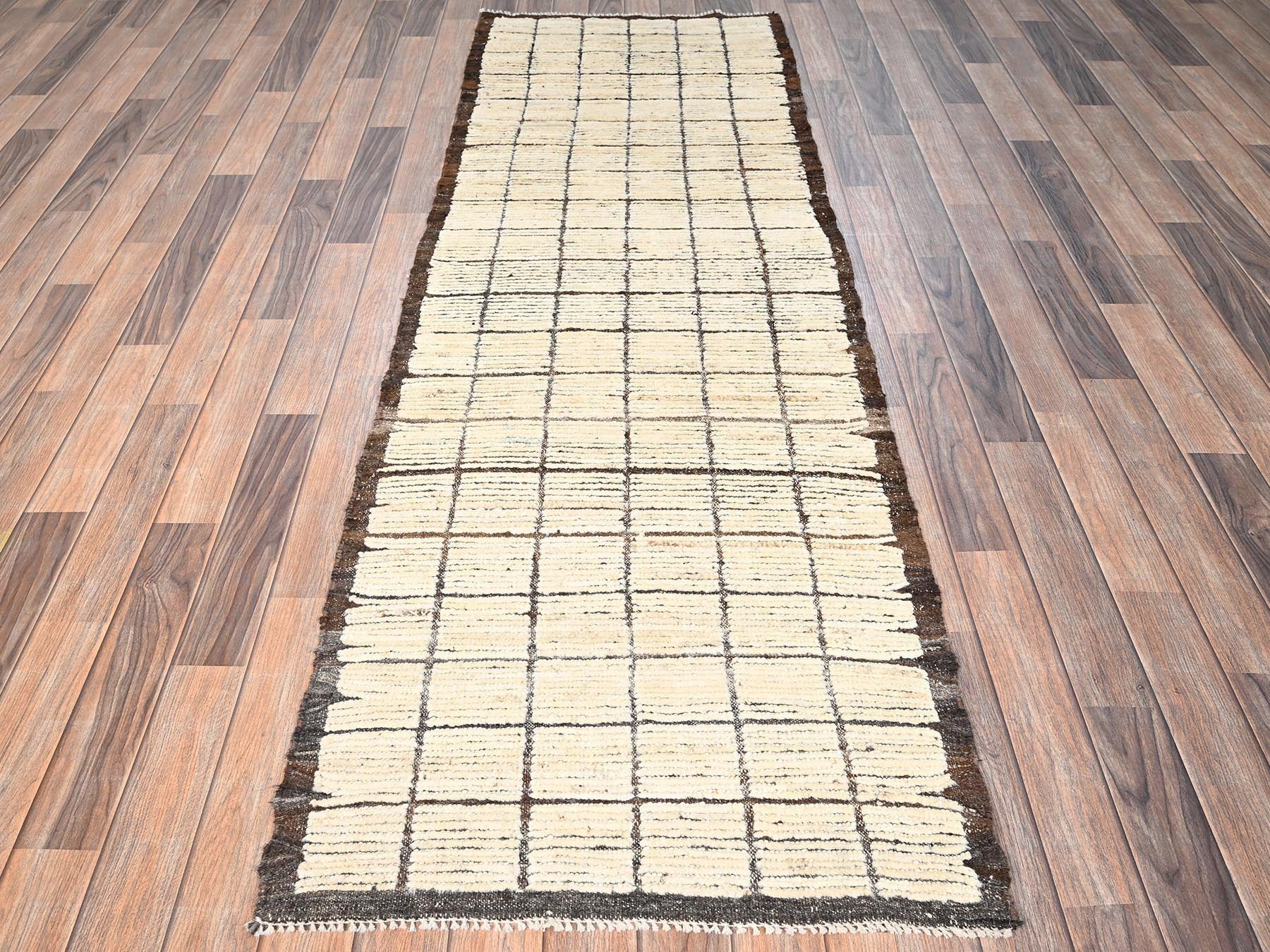 Tribal & Geometric hand-knotted wool runner in Ivory & Brown, 2'7" x 7'10" — SKU O01772 (view 2)