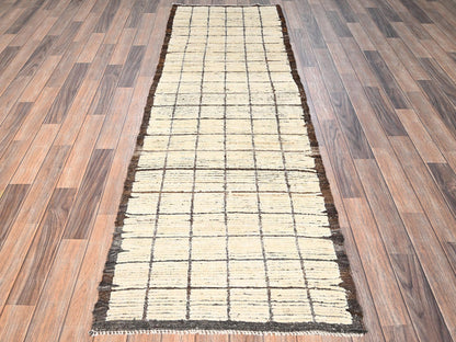 Tribal & Geometric hand-knotted wool runner in Ivory & Brown, 2'7" x 7'10" — SKU O01772 (view 2)