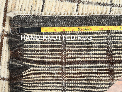 Tribal & Geometric hand-knotted wool runner in Ivory & Brown, 2'7" x 7'10" — SKU O01772 (view 7)