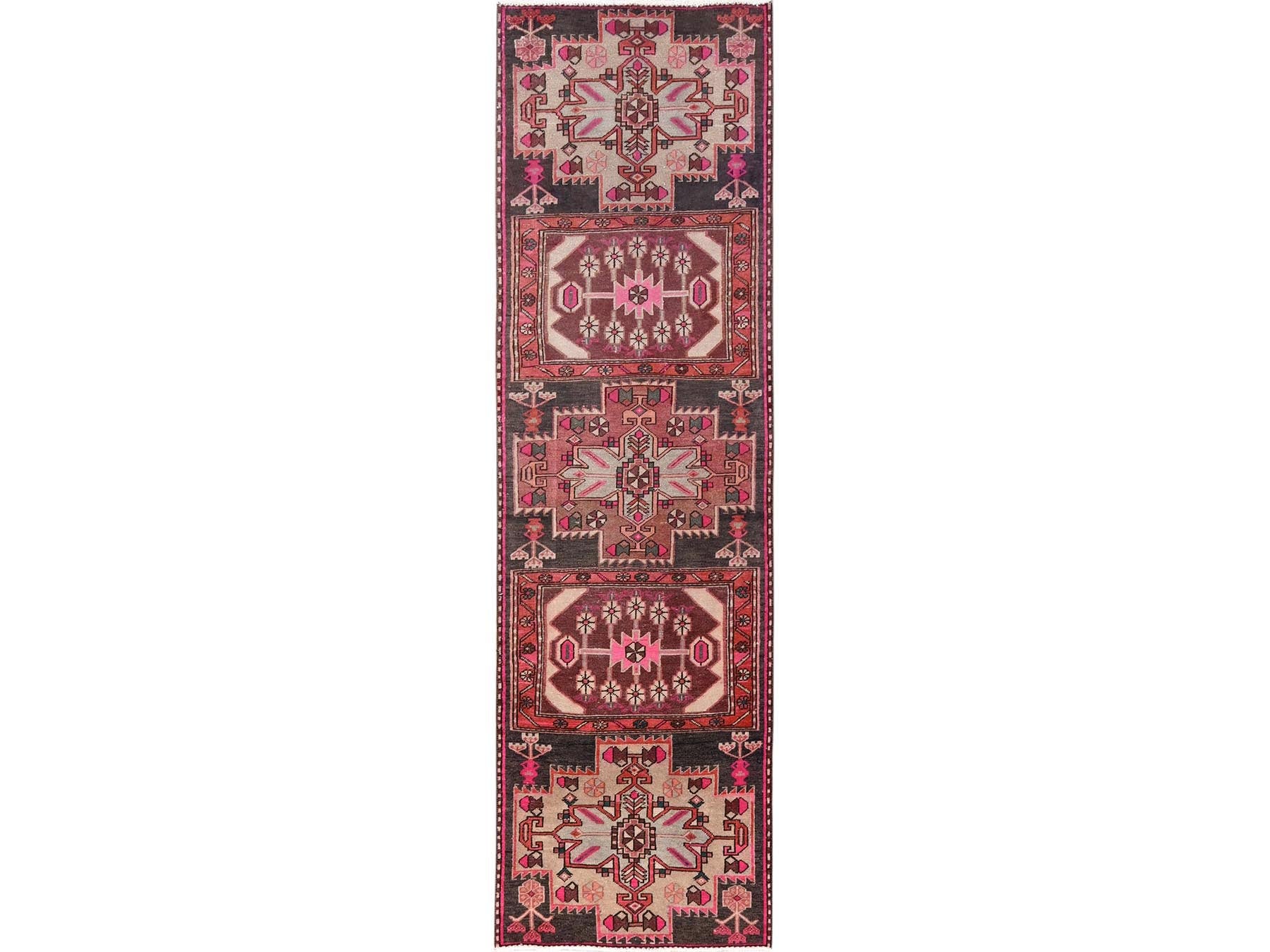 Brown 2'9" x 9'8" Vintage Hand knotted Wool Rug - Sku: O01782