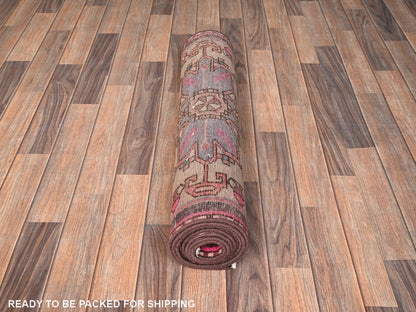 Brown 2'9" x 9'8" Vintage Hand knotted Wool Rug - Sku: O01782