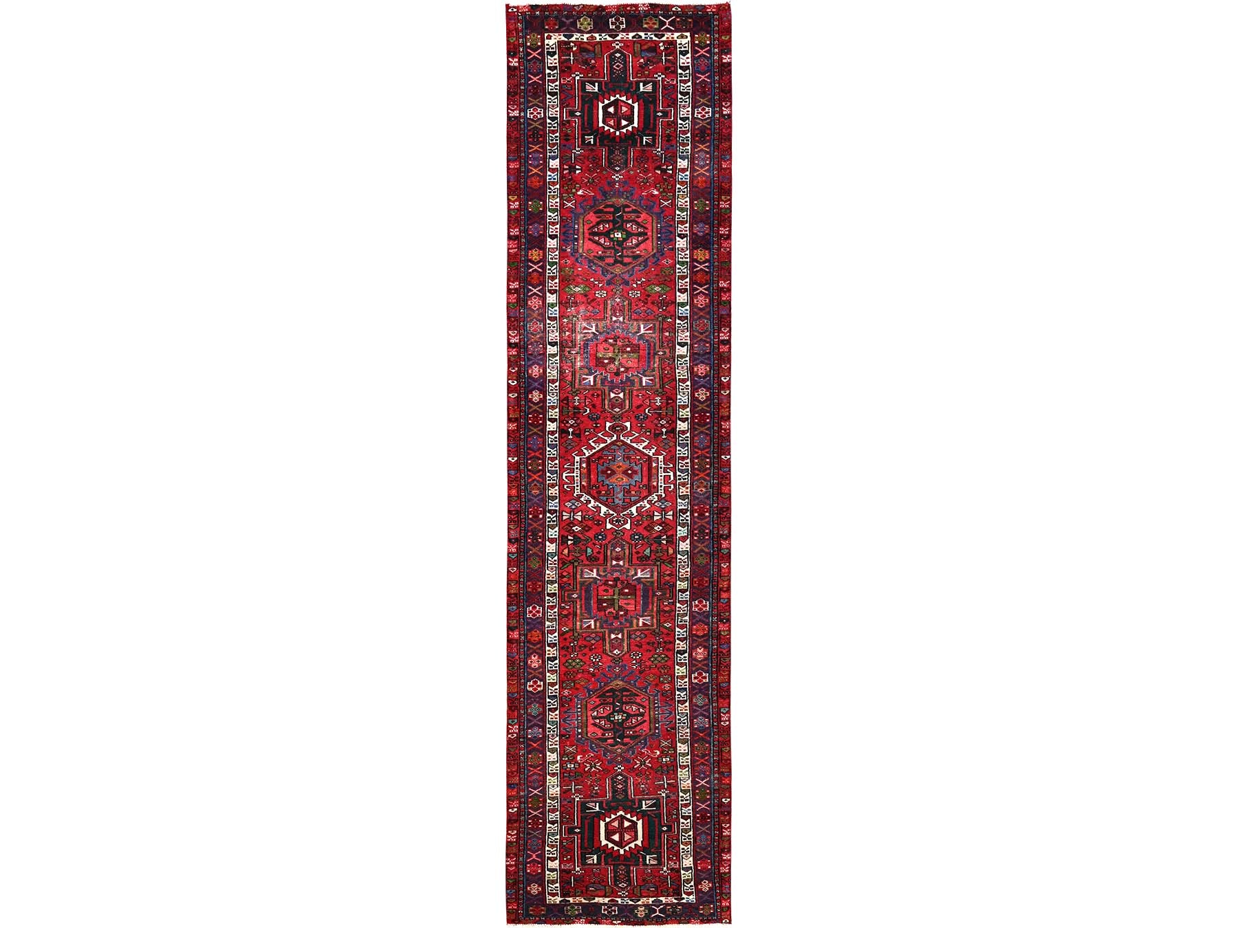 Vintage hand-knotted wool runner in Red, 3' x 12'9" — SKU O01783