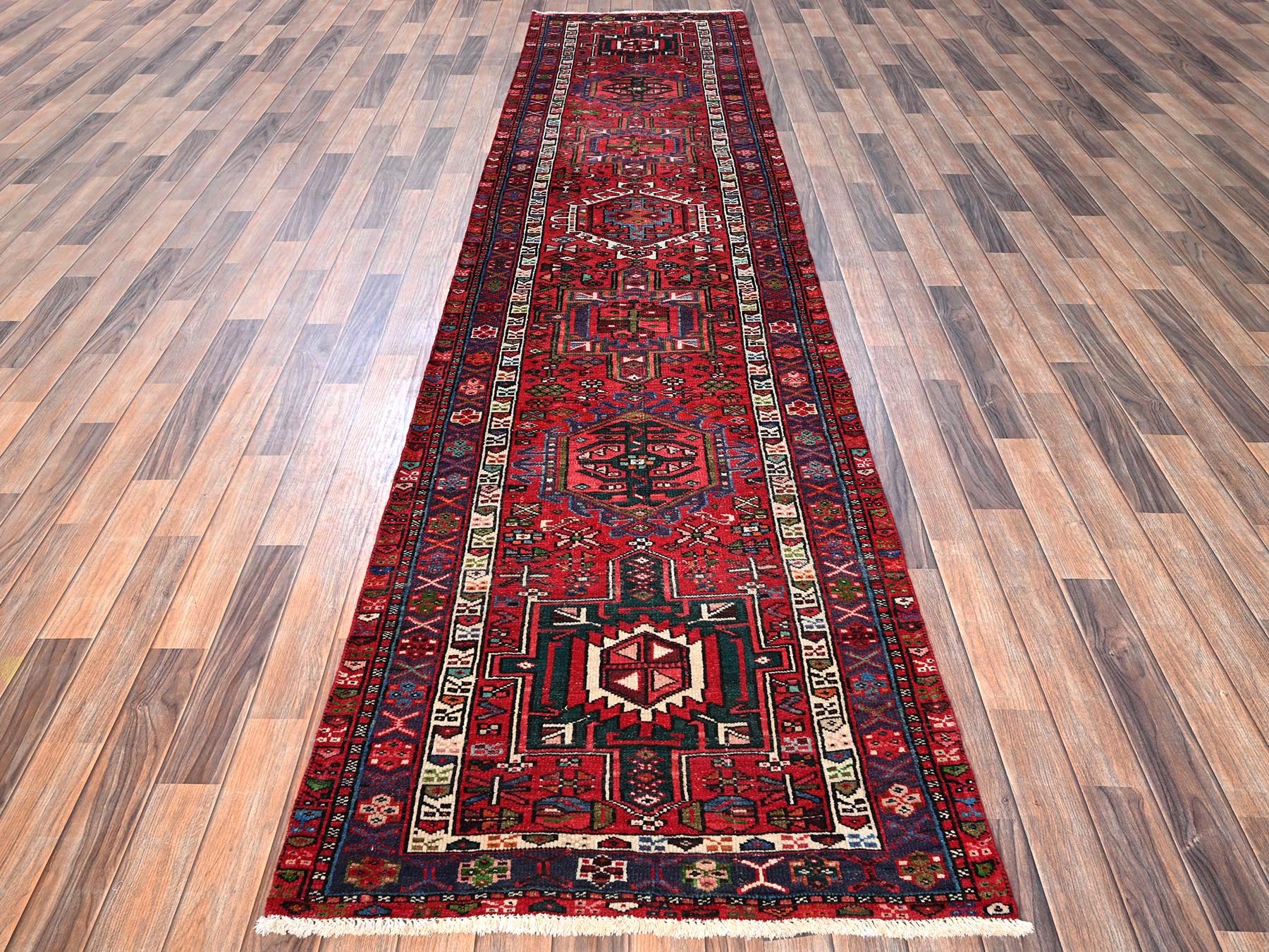 Vintage hand-knotted wool runner in Red, 3' x 12'9" — SKU O01783 (view 2)